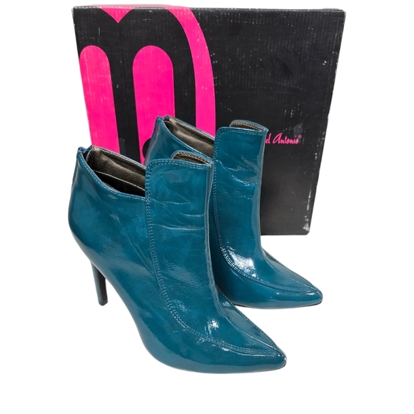 Antonio Melani Marilyn Pointy Toe PU Teal High Heel Booties 8 - Picture 1 of 15